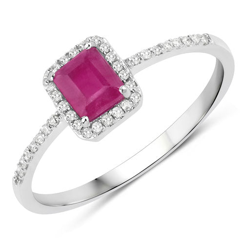0.58 Carat Genuine Ruby and White Diamond 14K White Gold Ring Bids.com