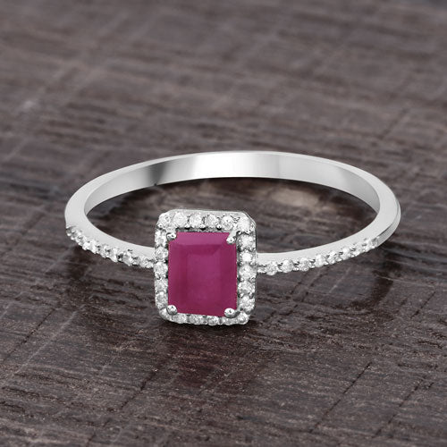 0.58 Carat Genuine Ruby and White Diamond 14K White Gold Ring Bids.com