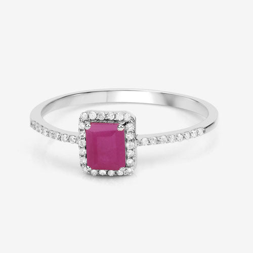 0.58 Carat Genuine Ruby and White Diamond 14K White Gold Ring Bids.com
