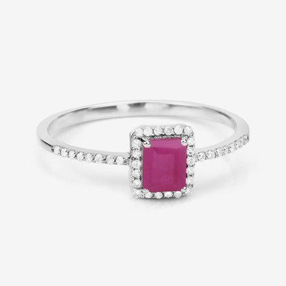 0.58 Carat Genuine Ruby and White Diamond 14K White Gold Ring Bids.com
