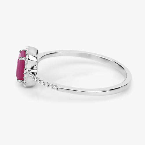 0.58 Carat Genuine Ruby and White Diamond 14K White Gold Ring Bids.com
