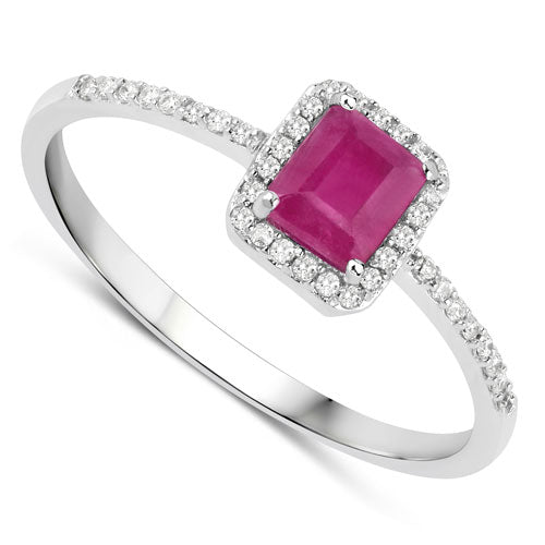 0.58 Carat Genuine Ruby and White Diamond 14K White Gold Ring Bids.com