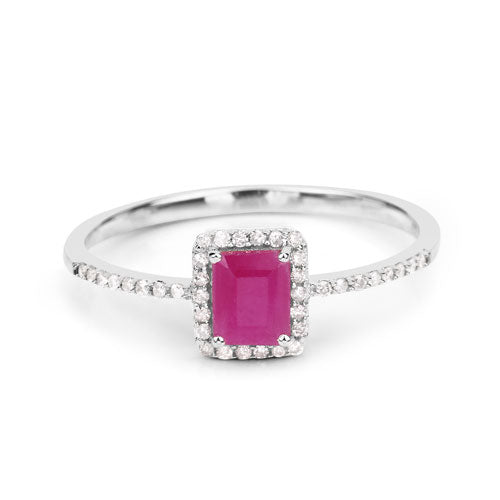 0.58 Carat Genuine Ruby and White Diamond 14K White Gold Ring Bids.com