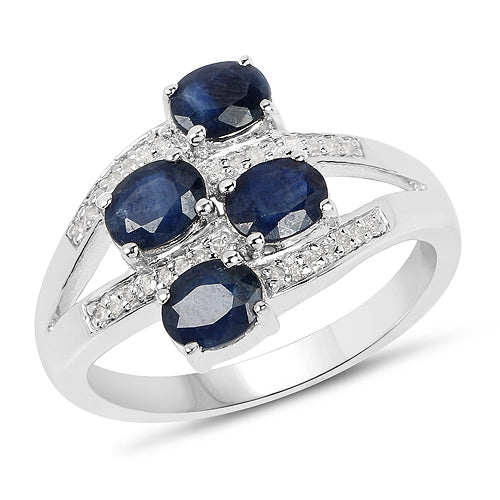 1.61 Carat Genuine Blue Sapphire and White Diamond .925 Sterling Silver Ring Bids.com