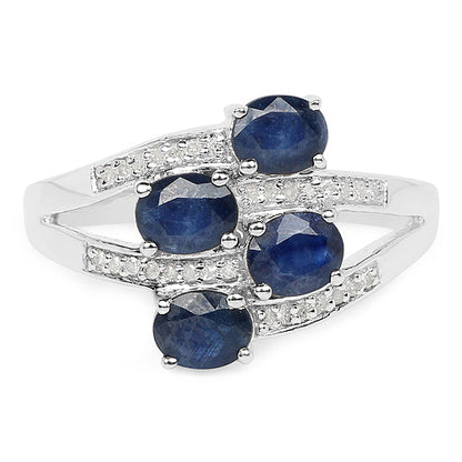 1.61 Carat Genuine Blue Sapphire and White Diamond .925 Sterling Silver Ring Bids.com