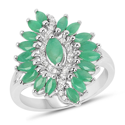 1.63 Carat Genuine Emerald and White Zircon .925 Sterling Silver Ring Bids.com
