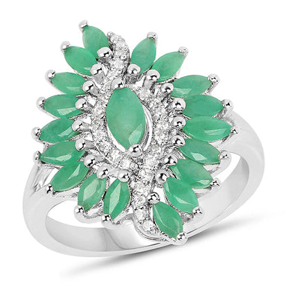 1.63 Carat Genuine Emerald and White Zircon .925 Sterling Silver Ring Bids.com