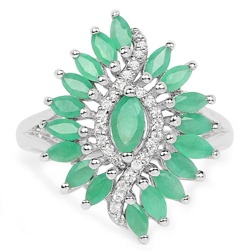 1.63 Carat Genuine Emerald and White Zircon .925 Sterling Silver Ring Bids.com