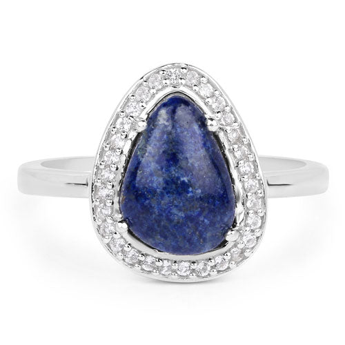2.03 Carat Genuine Lapis And White Topaz .925 Sterling Silver Ring Bids.com
