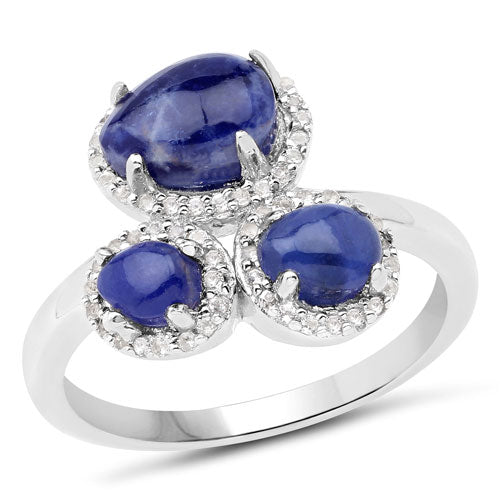 2.28 Carat Genuine Blue Aventurine And White Topaz .925 Sterling Silver Ring Bids.com