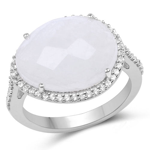 7.33 Carat Genuine White Rainbow Moonstone And White Topaz .925 Sterling Silver Ring Bids.com