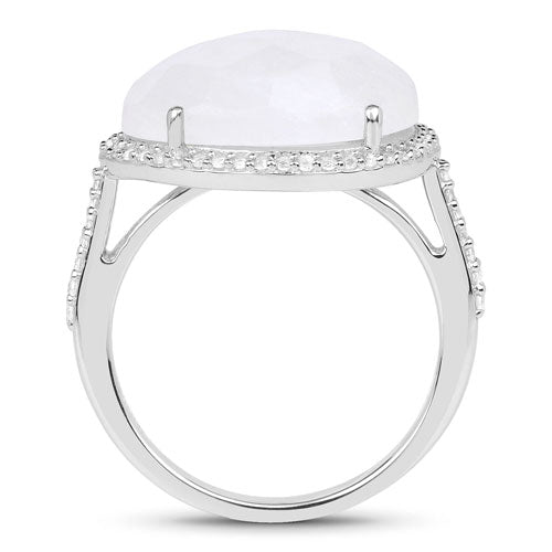 7.33 Carat Genuine White Rainbow Moonstone And White Topaz .925 Sterling Silver Ring Bids.com