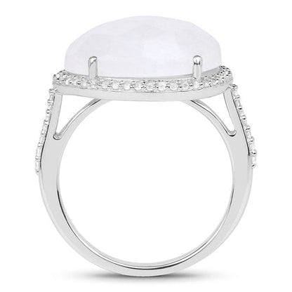 7.33 Carat Genuine White Rainbow Moonstone And White Topaz .925 Sterling Silver Ring Bids.com