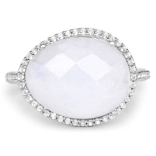7.33 Carat Genuine White Rainbow Moonstone And White Topaz .925 Sterling Silver Ring Bids.com