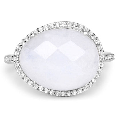 7.33 Carat Genuine White Rainbow Moonstone And White Topaz .925 Sterling Silver Ring Bids.com