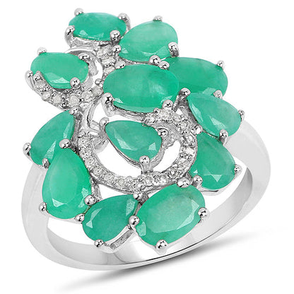 3.57 Carat Genuine Emerald and White Diamond .925 Sterling Silver Ring Bids.com