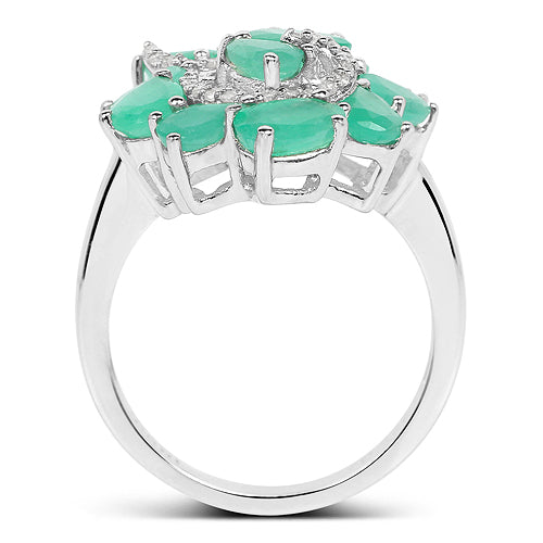 3.57 Carat Genuine Emerald and White Diamond .925 Sterling Silver Ring Bids.com