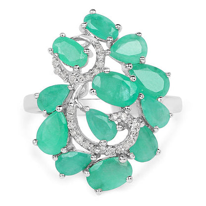3.57 Carat Genuine Emerald and White Diamond .925 Sterling Silver Ring Bids.com