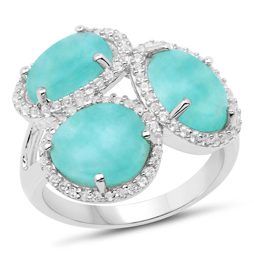 5.30 Carat Genuine Amazonite And White Topaz .925 Sterling Silver Ring Bids.com
