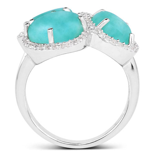 5.30 Carat Genuine Amazonite And White Topaz .925 Sterling Silver Ring Bids.com