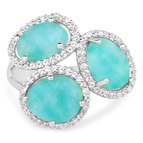 5.30 Carat Genuine Amazonite And White Topaz .925 Sterling Silver Ring Bids.com
