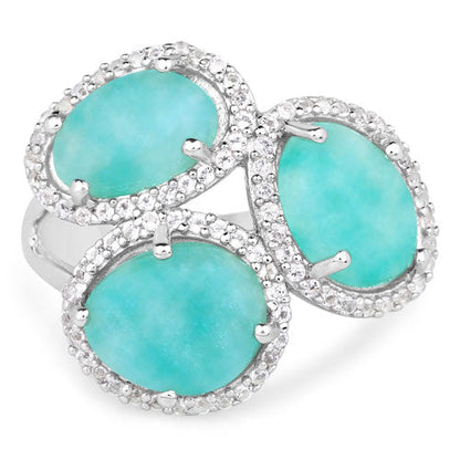 5.30 Carat Genuine Amazonite And White Topaz .925 Sterling Silver Ring Bids.com