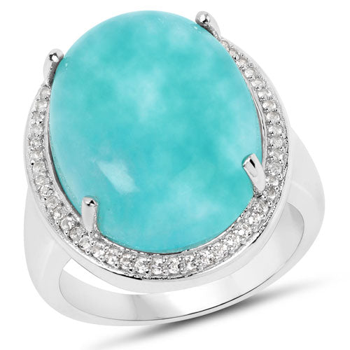 15.09 Carat Genuine Amazanite And White Topaz .925 Sterling Silver Ring Bids.com