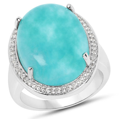 15.09 Carat Genuine Amazanite And White Topaz .925 Sterling Silver Ring Bids.com