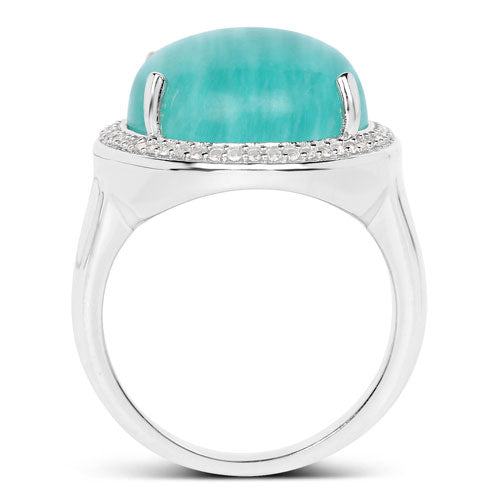 15.09 Carat Genuine Amazanite And White Topaz .925 Sterling Silver Ring Bids.com