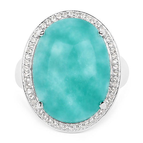 15.09 Carat Genuine Amazanite And White Topaz .925 Sterling Silver Ring Bids.com
