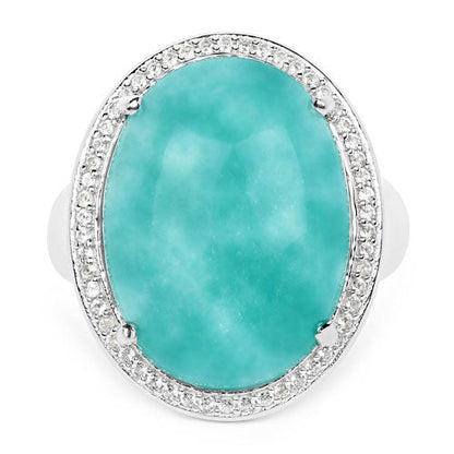 15.09 Carat Genuine Amazanite And White Topaz .925 Sterling Silver Ring Bids.com
