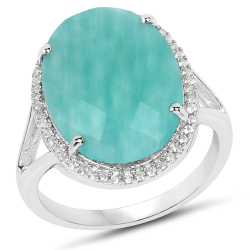 8.14 Carat Genuine Amazonite And White Topaz .925 Sterling Silver Ring Bids.com