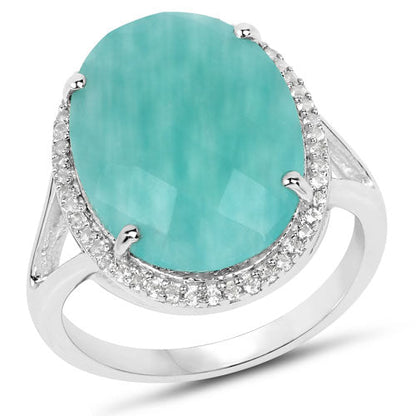 8.14 Carat Genuine Amazonite And White Topaz .925 Sterling Silver Ring Bids.com