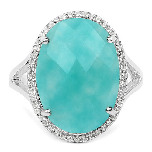 8.14 Carat Genuine Amazonite And White Topaz .925 Sterling Silver Ring Bids.com