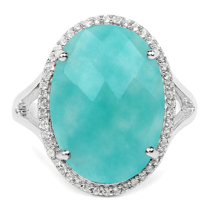 8.14 Carat Genuine Amazonite And White Topaz .925 Sterling Silver Ring Bids.com