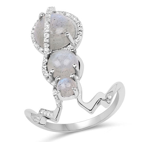 2.79 Carat Genuine Labradorite And White Topaz .925 Sterling Silver Ring Bids.com