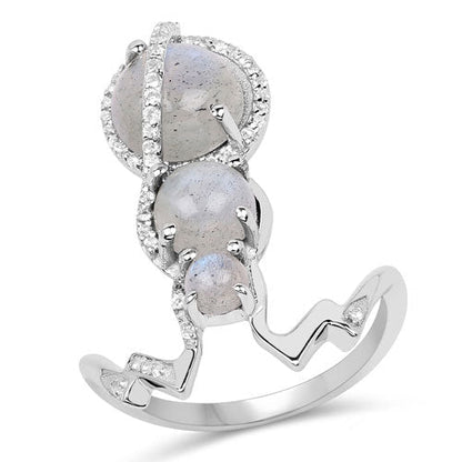 2.79 Carat Genuine Labradorite And White Topaz .925 Sterling Silver Ring Bids.com
