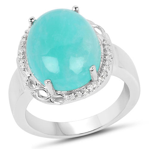 7.86 Carat Genuine Amazonite And White Topaz .925 Sterling Silver Ring Bids.com