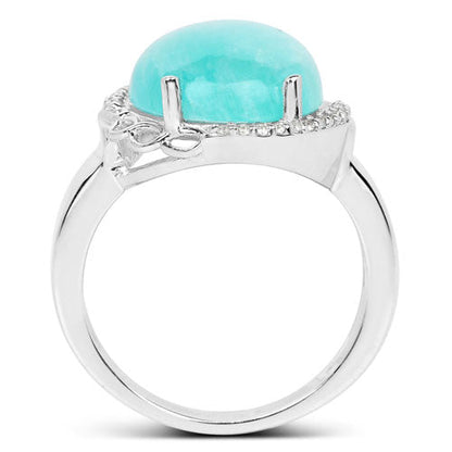 7.86 Carat Genuine Amazonite And White Topaz .925 Sterling Silver Ring Bids.com