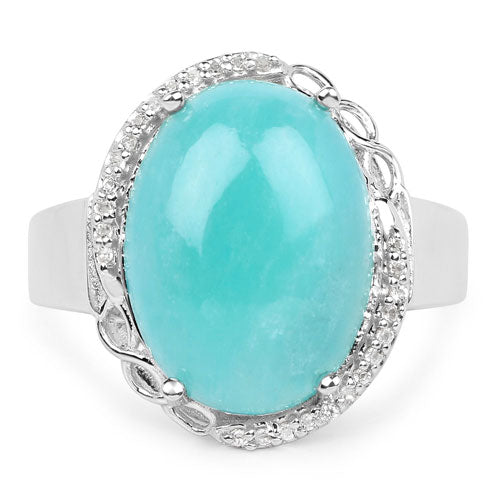 7.86 Carat Genuine Amazonite And White Topaz .925 Sterling Silver Ring Bids.com