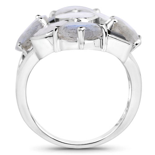 10.30 Carat Genuine White Rainbow Moonstone, Labradorite And Black Onyx .925 Sterling Silver Ring Bids.com