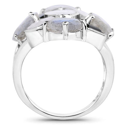 10.30 Carat Genuine White Rainbow Moonstone, Labradorite And Black Onyx .925 Sterling Silver Ring Bids.com