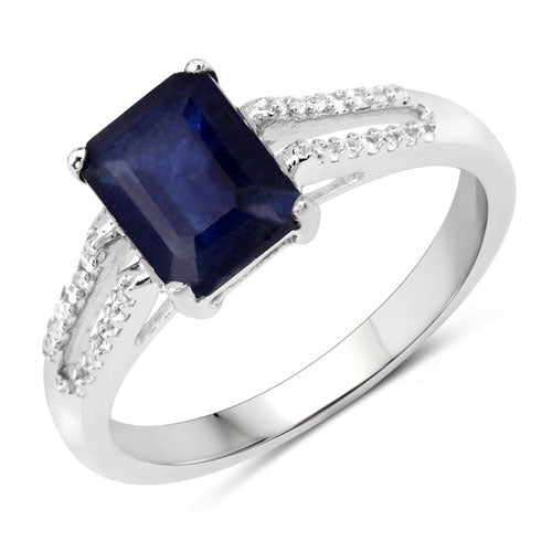 3.07 Carat Glass Filled Sapphire and White Zircon .925 Sterling Silver Ring Bids.com