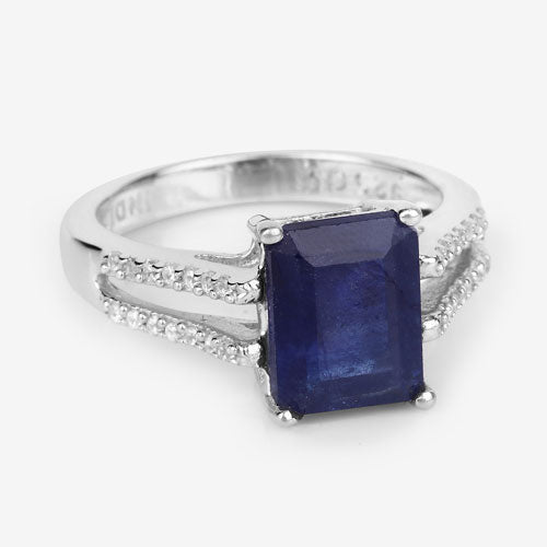 3.07 Carat Glass Filled Sapphire and White Zircon .925 Sterling Silver Ring Bids.com
