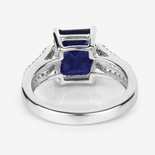 3.07 Carat Glass Filled Sapphire and White Zircon .925 Sterling Silver Ring Bids.com