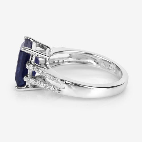 3.07 Carat Glass Filled Sapphire and White Zircon .925 Sterling Silver Ring Bids.com