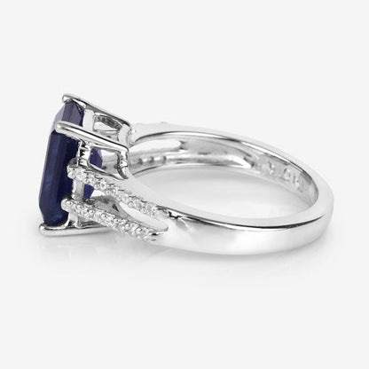 3.07 Carat Glass Filled Sapphire and White Zircon .925 Sterling Silver Ring Bids.com