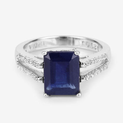 3.07 Carat Glass Filled Sapphire and White Zircon .925 Sterling Silver Ring Bids.com