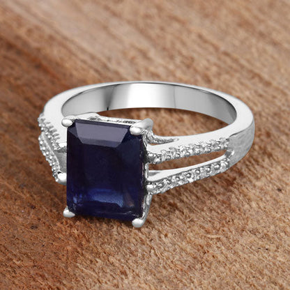 3.07 Carat Glass Filled Sapphire and White Zircon .925 Sterling Silver Ring Bids.com