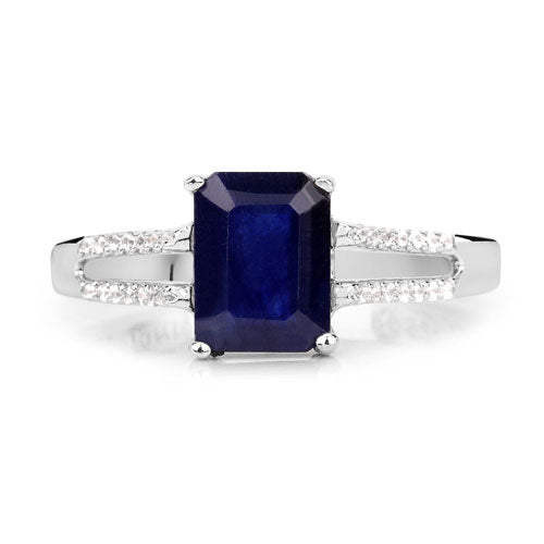 3.07 Carat Glass Filled Sapphire and White Zircon .925 Sterling Silver Ring Bids.com